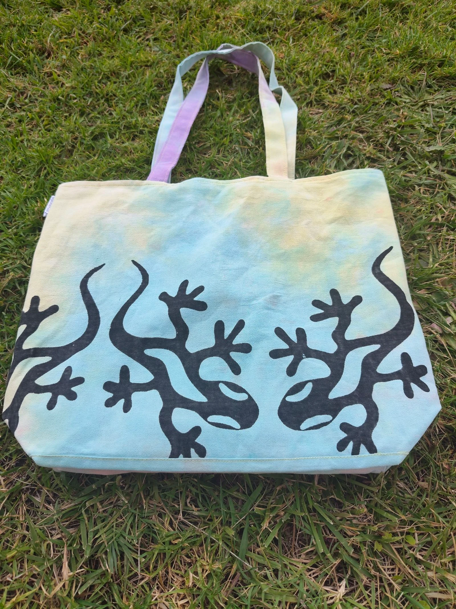 Maskucadas-Tote bag canvas meerkleurig zwarte hagedissen met lange handvatten omkeerbaar maritiem tie-dye – photo 2